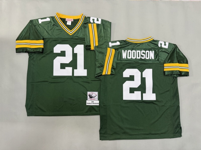 Men 2025 Green Bay Packers #21 Woodson green Throwback Limited NFL Jersey style 001